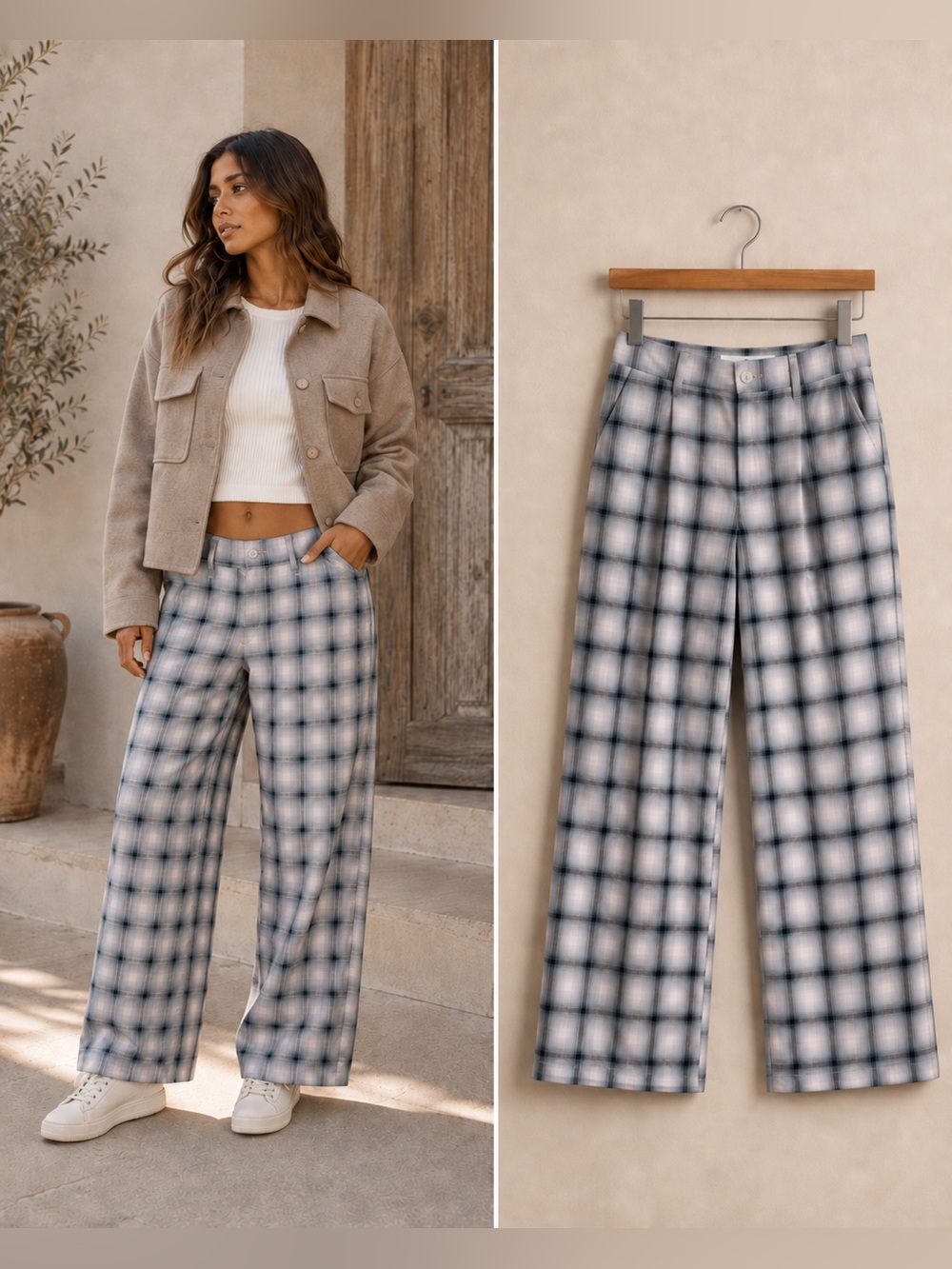 EYTYS Benz Tartan Blush Jeans High Rise Wide Leg Plaid Cotton NWOT size 26
